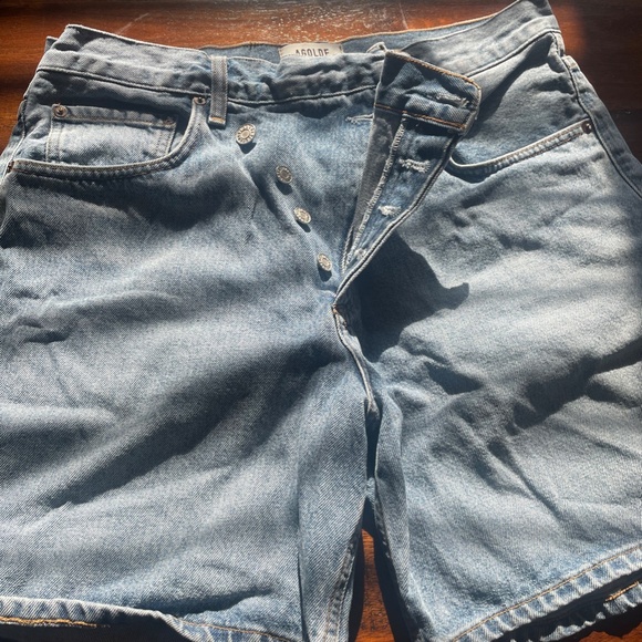 Agolde Offset Hem Denim Shorts - Picture 3 of 4